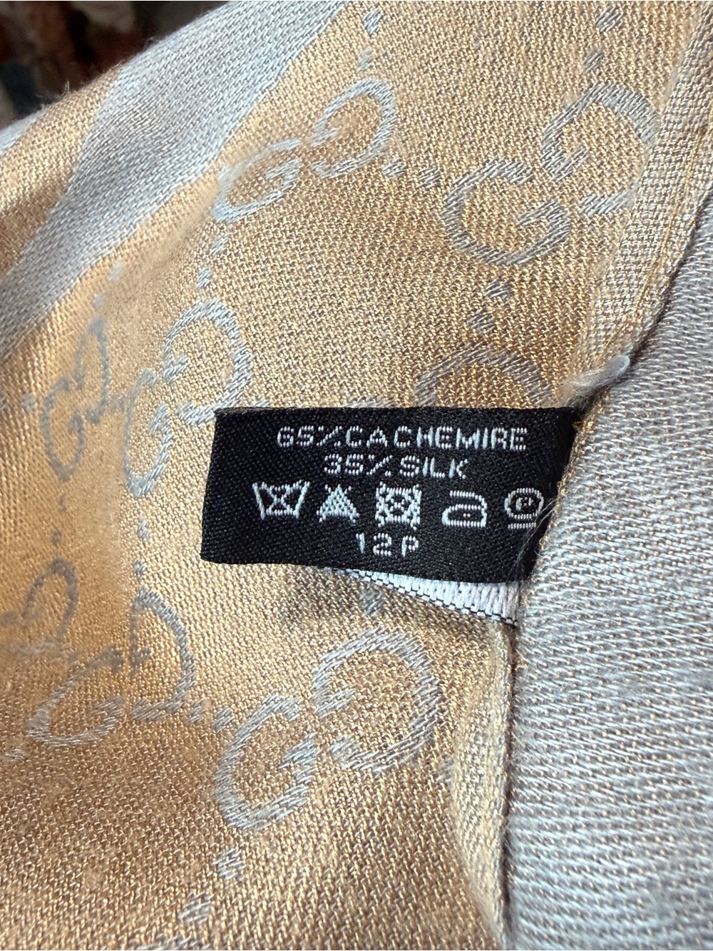 Gucci Cashmere & Silk Monogram Scarf soft dove gray & warm beige (sand/tan) - Picture 3 of 11